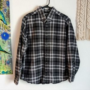 Eddie Bauer Grey Men's Flannel Plaid Classic Fit Button Up Shirt Sz L